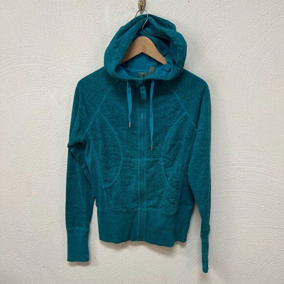 Zella Space Dye Fitted Track Jacket Lightweight Hood Full Zip Teal Women Medium - Picture 1 of 5